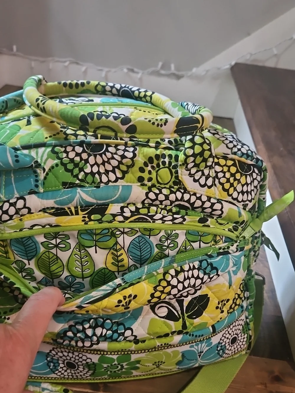 Vera Bradley Laptop Bag Quilted Floral Crossbody Bag in Lime Green Yellow & Teal